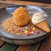 Rice pudding croquette, plated