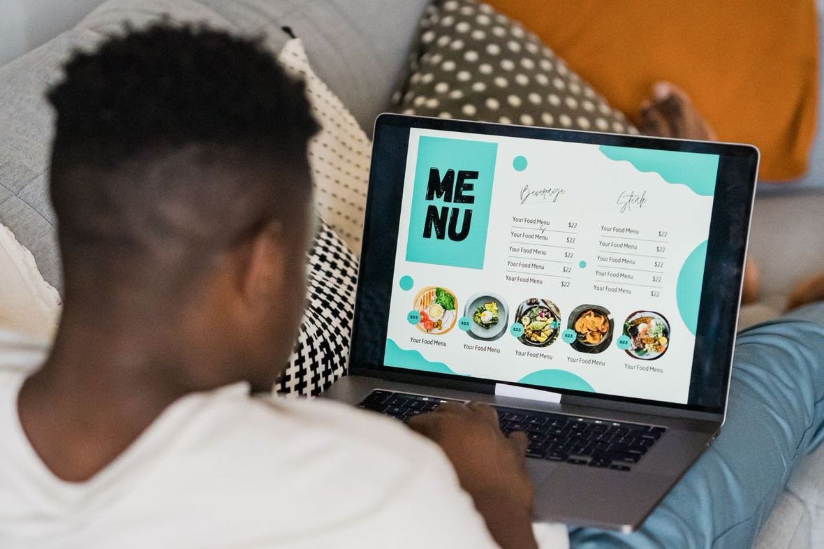 Restaurant menu page open on a laptop